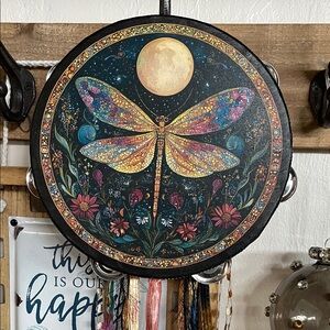 Handcrafted Dragonfly Wall Art Tambourine - Multicolor